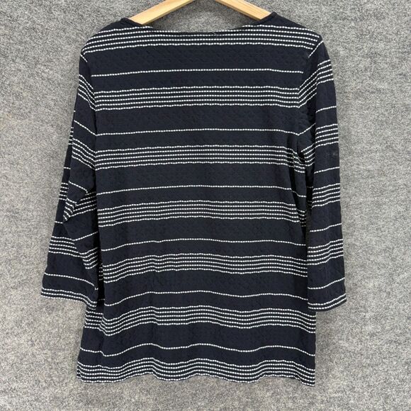 Unbranded T-Shirt Women M Medium Black Striped 3/4 Sleeve Cotton Round Neck - Picture 2 of 6